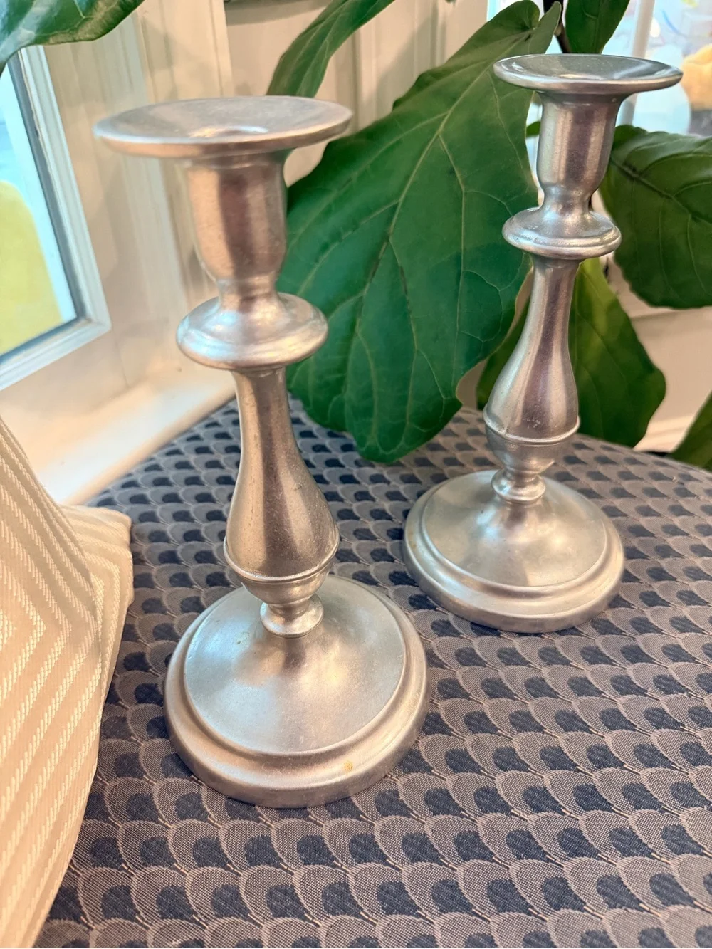 Pair of Vintage 70s Wilton Armetale Pewter-Look Candlesticks- 9.2”- Made in USA